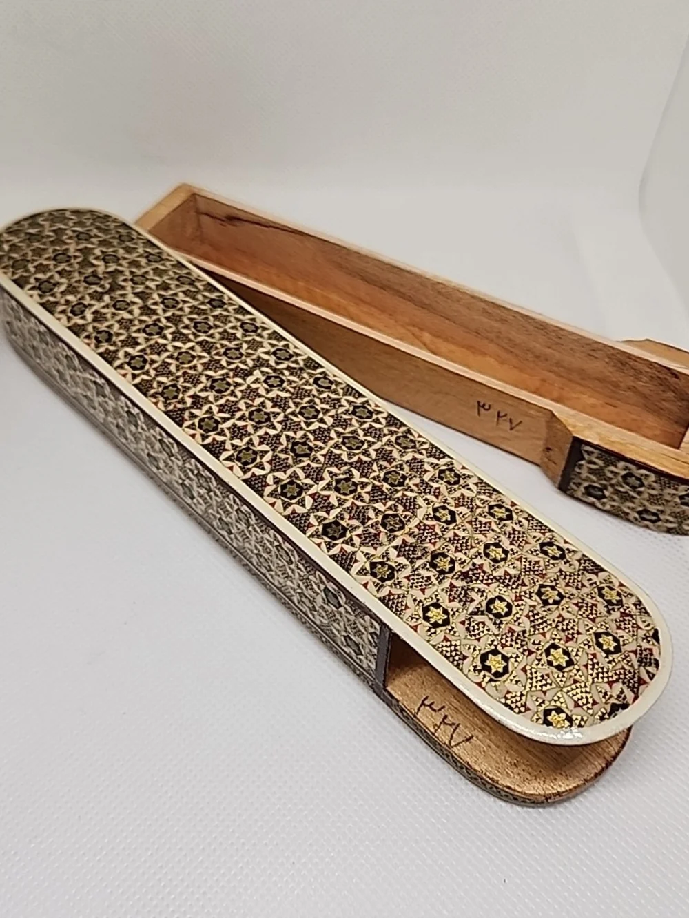 Handcrafted Vintage Floral Inlay Wood Pencil Box - Brown